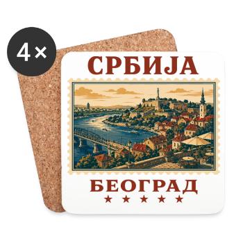 Serbien Belgrad Vintage Reisemarke - Untersetzer (4er-Set) - Weiß - Vorne