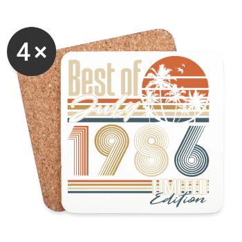 Cadeau d’anniversaire vintage rétro de juillet 1986 - Dessous de verre (lot de 4) - blanc - Devant