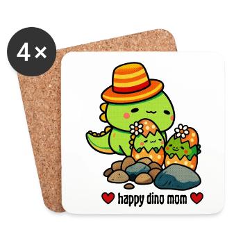 Famille Dino avec deux bébés - Dessous de verre (lot de 4) - blanc - Devant