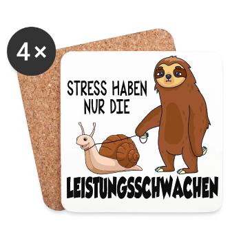 Stress haben nur die Leistungsschwachen – Faultier - Untersetzer (4er-Set) - Weiß - Vorne