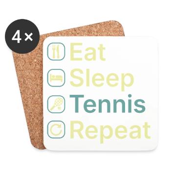 Mange, Dors, Tennis, Répète, Drôle de joueur de tennis Cadeau - Dessous de verre (lot de 4) - blanc - Devant