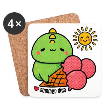 Sommer-Dino mit Eiswaffel - Untersetzer (4er-Set) - Weiß - Vorne