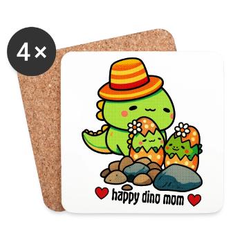 Maman dinosaure heureuse avec des bébés dinosaures - Dessous de verre (lot de 4) - blanc - Devant
