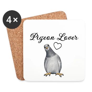 Illustration de cœur de pigeon sur fond noir - Dessous de verre (lot de 4) - blanc - Devant