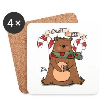 Frohes Fest Bär mit Zuckerstange - Untersetzer (4er-Set) - Weiß - Vorne