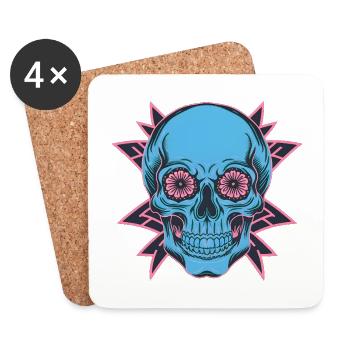 Blue skull with floral eyes - Coasters (set of 4) - white - Front