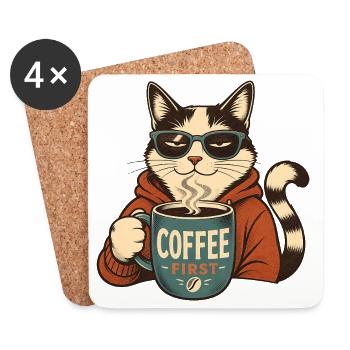 Coffee First Katze - Untersetzer (4er-Set) - Weiß - Vorne