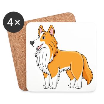 Sheltie marron clair (bande dessinée) - Dessous de verre (lot de 4) - blanc - Devant