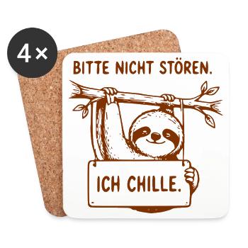 Bitte Nicht Stören Sloth Schild - Untersetzer (4er-Set) - Weiß - Vorne