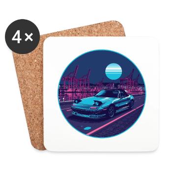 Harbor Run — Teal Roadster am Neon Port - Untersetzer (4er-Set) - Weiß - Vorne