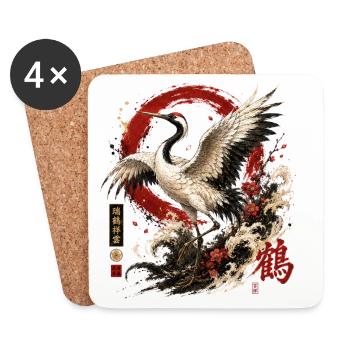 Kranich – Japanese Crane Art Design - Untersetzer (4er-Set) - Weiß - Vorne