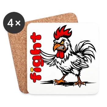 Dessin animé du Coq de Bataille sur le noir - Dessous de verre (lot de 4) - blanc - Devant