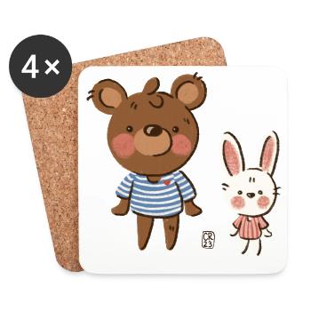 Kuschelbär und Häschen im Streifenlook - Untersetzer (4er-Set) - Weiß - Vorne