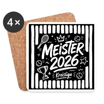 Tennis Meister 2026, Kreisliga Sieger gestreift - Untersetzer (4er-Set) - Weiß - Vorne