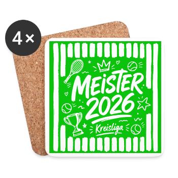 Tennis Meister 2026, Kreisliga Sieger grün - Untersetzer (4er-Set) - Weiß - Vorne