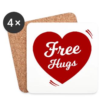Herz mit Free Hugs Botschaft - Untersetzer (4er-Set) - Weiß - Vorne