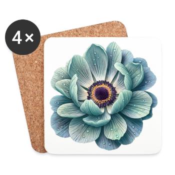 Anémone fleur de goutte d’eau sarcelle - Dessous de verre (lot de 4) - blanc - Devant