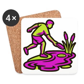 Icône des obstacles aquatiques du disc golf - Dessous de verre (lot de 4) - blanc - Devant