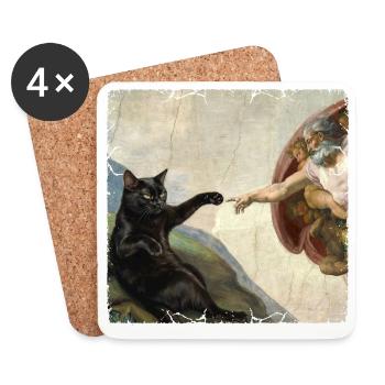 Chat gifle la main de Dieu Mème des chats drôles - Dessous de verre (lot de 4) - blanc - Devant