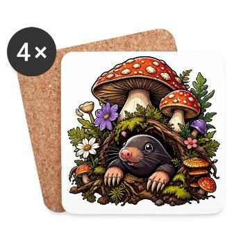 Forest mole in the mushroom paradise - Coasters (set of 4) - white - Front