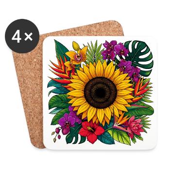 Fleur tropicale de tournesol - Dessous de verre (lot de 4) - blanc - Devant