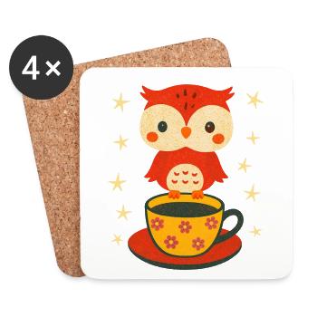 Eule für nächtliche Kaffeetrinker - Untersetzer (4er-Set) - Weiß - Vorne