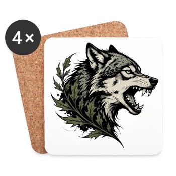Wolf spirit with foliage - Coasters (set of 4) - white - Front