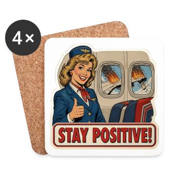 Hôtesse de l’air rétro Drôle, reste positive - Dessous de verre (lot de 4) - blanc - Devant