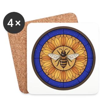 Vitrail de tournesol abeille - Dessous de verre (lot de 4) - blanc - Devant