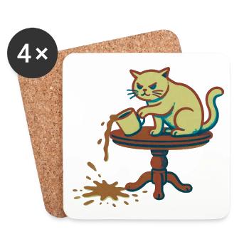 Cat tips over the cup - Coasters (set of 4) - white - Front