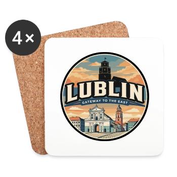 Badge rétro de voyage de la porte de Cracovie de Lublin - Dessous de verre (lot de 4) - blanc - Devant