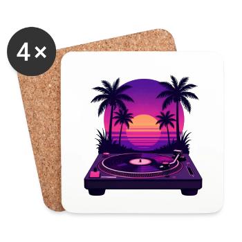 Vinyle coucher plage palmier - Dessous de verre (lot de 4) - blanc - Devant