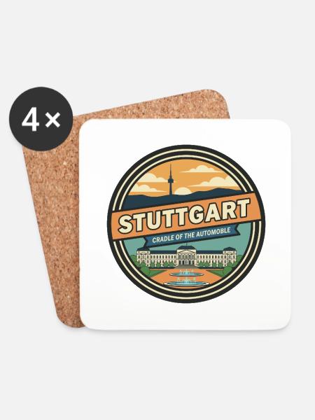 Retro Stuttgarter Schlossplatz-Abzeichen - Untersetzer (4er-Set) - Weiß