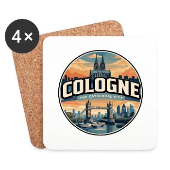 Retro Cologne Cathedral Travel Badge - Coasters (set of 4) - white - Front