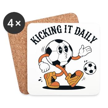 Retro Football Cartoon - Kicking It Daily - Coasters (set of 4) - white - Front
