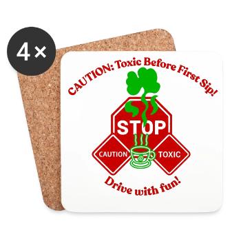 Caution Toxic Before First Sip, Funny truck design - Coasters (set of 4) - white - Front