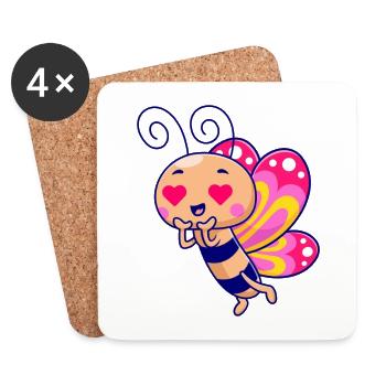 Papillon aux yeux de cœur de Kawaii - Dessous de verre (lot de 4) - blanc - Devant