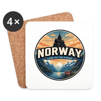 Retro Norway Fjord Stave Church Badge - Coasters (set of 4) - white - Front