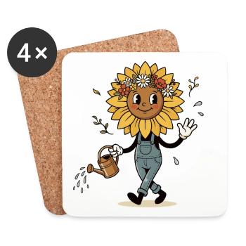 Vintage Gardener Sunflower in Retro Look - Coasters (set of 4) - white - Front