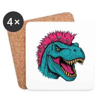 Punk tyrannosaurus with a mohawk - Coasters (set of 4) - white - Front