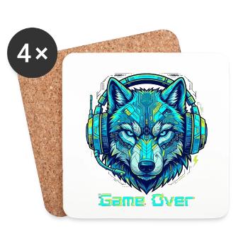 Cyber Alpha Game Over Headset Wolf - Untersetzer (4er-Set) - Weiß - Vorne