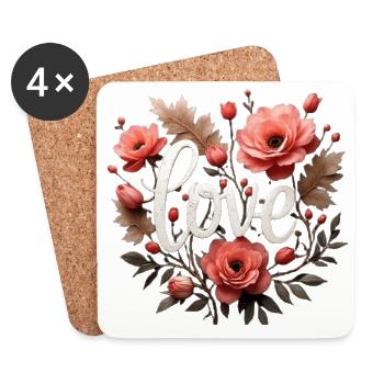 Lettrage en couronne de fleurs d’amour - Dessous de verre (lot de 4) - blanc - Devant