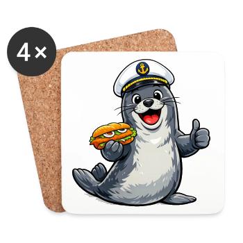 Seal with delicious fish - Coasters (set of 4) - white - Front