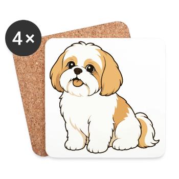 Illustration mignonne de Shih Tzu - Dessous de verre (lot de 4) - blanc - Devant
