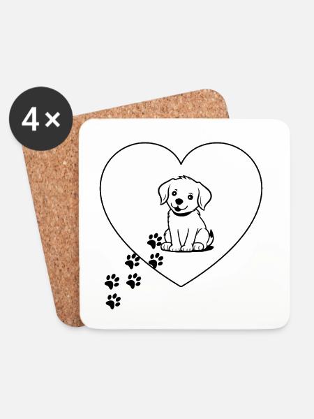 Paw love – dog in the heart - Coasters (set of 4) - white