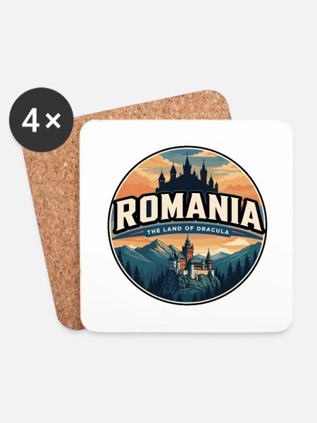Retro Romania Bran Castle Badge - Coasters (set of 4) - white
