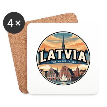 Insigne rétro de Riga à Points noirs de Lettonie - Dessous de verre (lot de 4) - blanc - Devant