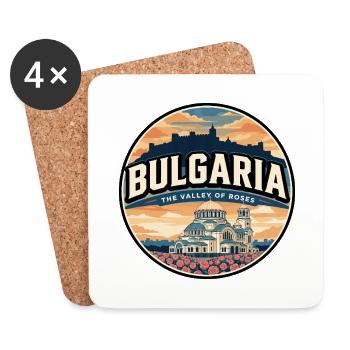 Retro Bulgaria Rose Valley Badge - Coasters (set of 4) - white - Front