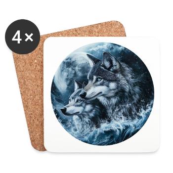 Des loups de la lune dans la rivière de la nuit - Dessous de verre (lot de 4) - blanc - Devant