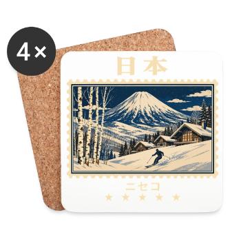 Japan Niseko Vintage Reisemarke - Untersetzer (4er-Set) - Weiß - Vorne